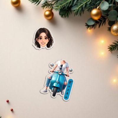 Personalized Scooty Lover Girl Booblehead Caricature for Girls Battery Powered Moving Head Feature Birthday Gift for Daughter, Sister, Mom & Lady Boss Tabletop Decor